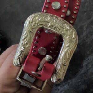 Nocona Belt Co. Women's Red Genuine Leather Belt Sz 36 Rhinestone